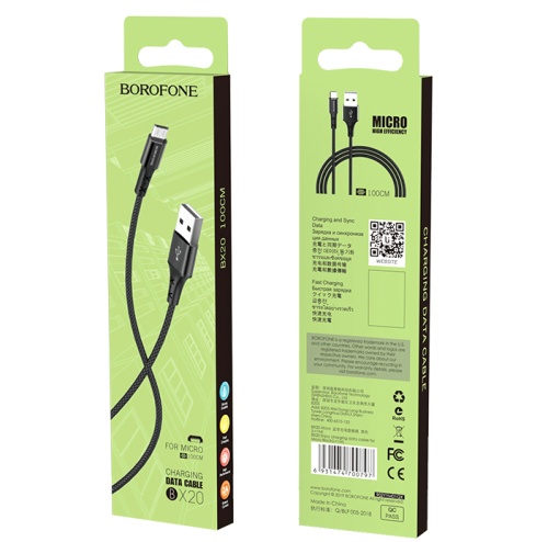 Кабель Borofone BX20 MicroUSB черный 1 м